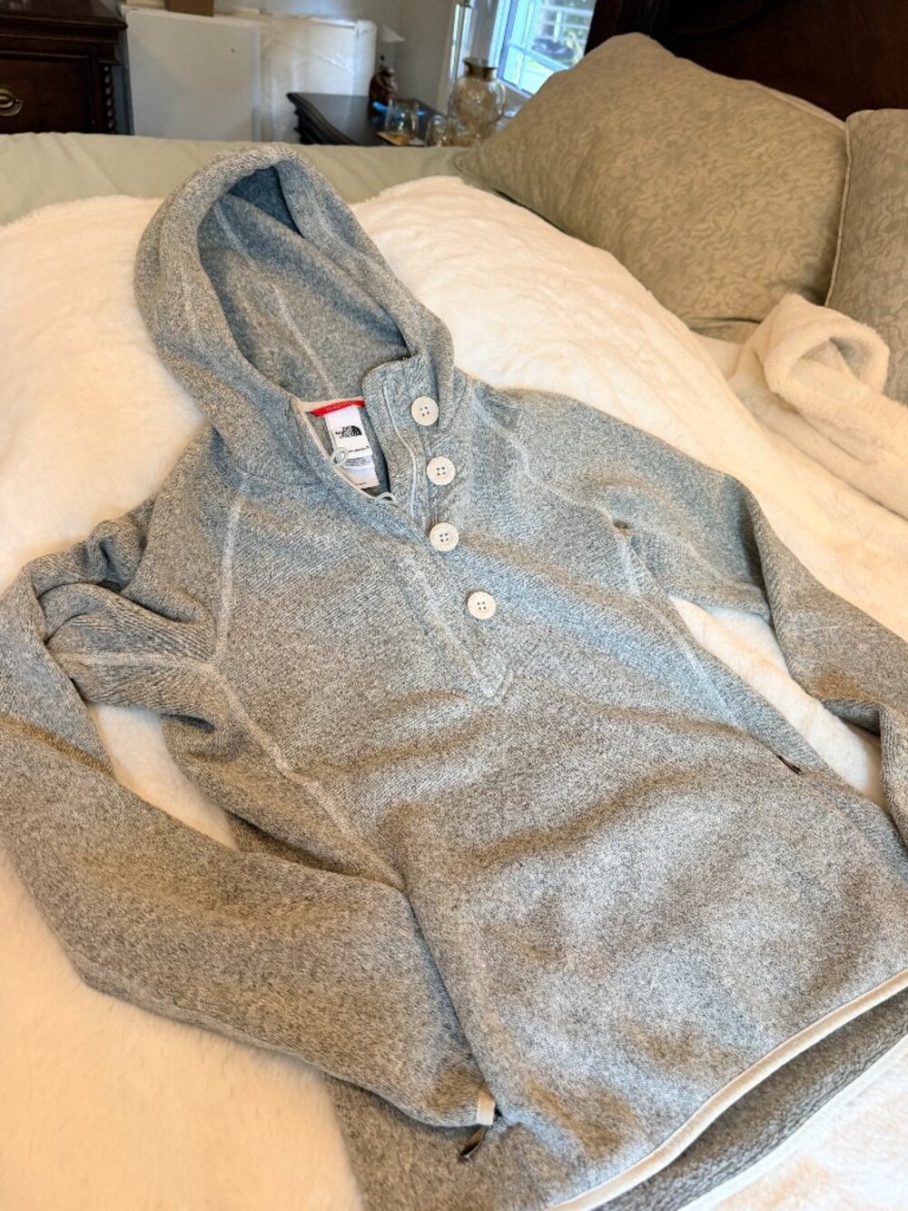 Cozy The North Face Crescent Hooded Fleece Button Pullover Sweater Lt Gray Small